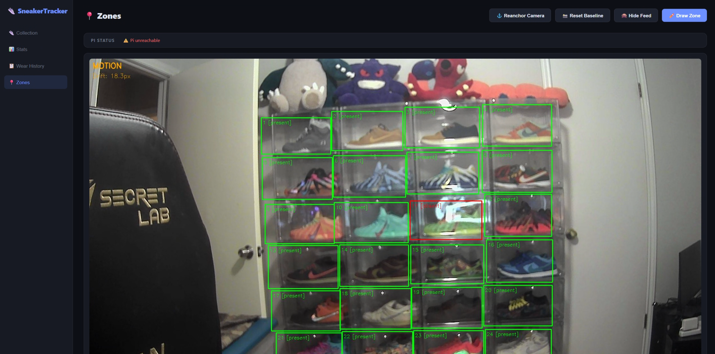 Zone editor — drawing detection zones over the live camera feed